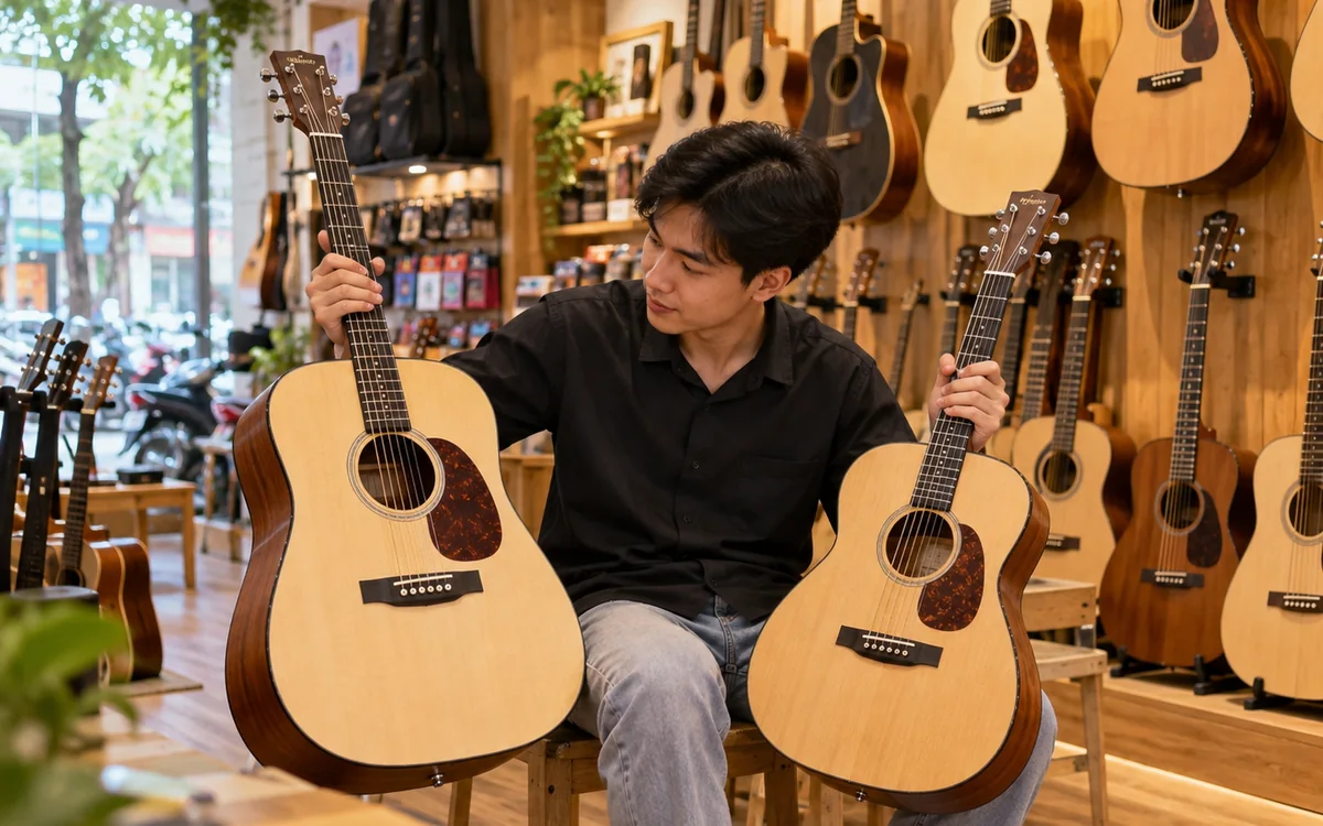 Chọn guitar acoustic đầu tiên: dáng đàn, cỡ cần và ngân sách